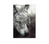 fhujgg Animal Poster Realistic Black White Wolf Portrait Detailed Poster Wall Art Canvas Aesthetic Cover Painting for Living Room Bed Room 24x36inch(60x90cm) Unframe-style