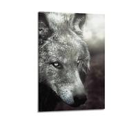 fhujgg Animal Poster Realistic Black White Wolf Portrait Detailed Poster Wall Art Canvas Aesthetic Cover Painting for Living Room Bed Room 16x24inch(40x60cm) Frame-style