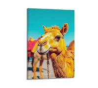 fhujgg Animal Poster Realistic Camel Vibrant Blue Sky Poster Wall Art Canvas Aesthetic Cover Painting for Living Room Bed Room 20x30inch(50x75cm) Frame-style