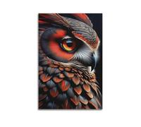 fhujgg Animal Poster Realistic Illustration Owl Red Brown Feathers Poster Wall Art Canvas Aesthetic Cover Painting for Living Room Bed Room 24x36inch(60x90cm) Unframe-style