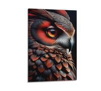 fhujgg Animal Poster Realistic Illustration Owl Red Brown Feathers Poster Wall Art Canvas Aesthetic Cover Painting for Living Room Bed Room 24x36inch(60x90cm) Frame-style