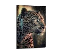 fhujgg Animal Poster Realistic Leopard Profile Glowing Light Poster Wall Art Canvas Aesthetic Cover Painting for Living Room Bed Room 08x12inch(20x30cm) Frame-style