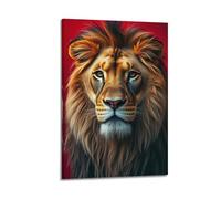 fhujgg Animal Poster Realistic Lion Red Background Portrait Poster Wall Art Canvas Aesthetic Cover Painting for Living Room Bed Room 16x24inch(40x60cm) Frame-style