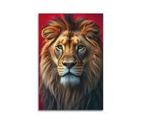 fhujgg Animal Poster Realistic Lion Red Background Portrait Poster Wall Art Canvas Aesthetic Cover Painting for Living Room Bed Room 16x24inch(40x60cm) Unframe-style