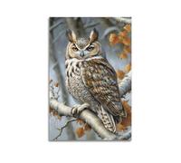 fhujgg Animal Poster Realistic Owl Branch Autumn Leaves Poster Wall Art Canvas Aesthetic Cover Painting for Living Room Bed Room 16x24inch(40x60cm) Unframe-style