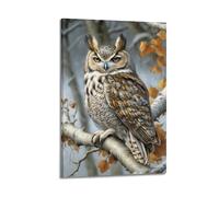 fhujgg Animal Poster Realistic Owl Branch Autumn Leaves Poster Wall Art Canvas Aesthetic Cover Painting for Living Room Bed Room 16x24inch(40x60cm) Frame-style