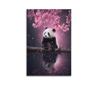 fhujgg Animal Poster Realistic Panda Cherry Blossoms Water Reflection Poster Wall Art Canvas Aesthetic Cover Painting for Living Room Bed Room 08x12inch(20x30cm) Unframe-style