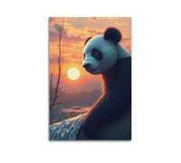 fhujgg Animal Poster Realistic Panda Sunset Sky Landscape Poster Wall Art Canvas Aesthetic Cover Painting for Living Room Bed Room 16x24inch(40x60cm) Unframe-style