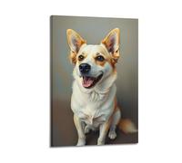 fhujgg Animal Poster Realistic Smiling Dog Portrait Poster Wall Art Canvas Aesthetic Cover Painting for Living Room Bed Room 20x30inch(50x75cm) Frame-style