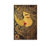 fhujgg Black Gold Hair Red Lips Ornate Poster Wall Art Canvas Aesthetic Cover Painting for Living Room Bed Room 20x30inch(50x75cm) Unframe-style