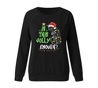 Fhuuly Women's Christmas Plaid Cat Print Long Sleeve T-Shirt Animal Pullover Colorblock Cute Sweatshirt Loose Jumper Blouse Tops, Xmas Gift for Ladies Girl (Black,3XL)