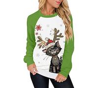 Fhuuly Women's Giraffe and Christmas Hat Print Long Sleeve T-Shirt Animal Pullover Colorblock Cute Sweatshirt Loose Jumper Blouse Tops, Xmas Gift for Ladies Girl (White,3XL)