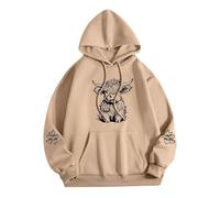 Fhuuly Women's Hoodies With Highland Cow Print - Casual Farm Life Sweatshirt For Western Cowgirl Lightweight Vintage Pullover Long Sleeve Hooded Tops (Khaki, S)