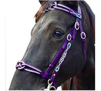 FHXYZ Leather Horse Bridles, Soft and Comfortable, Adjustable Size Equestrian Reins with Metal Cheek Buckle for Horse Racing Training Equipment (purple)