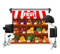 FHZON Fruit Supermarket Backdrop Summer Fruit Exhibition Harvest Season Strawberry Grapes Photo Booth Background Theme Party Decoration Supplies 6x6ft