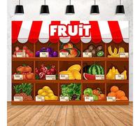FHZON Fruit Supermarket Backdrop Summer Fruit Exhibition Harvest Season Strawberry Grapes Photo Booth Background Theme Party Decoration Supplies 5x3ft