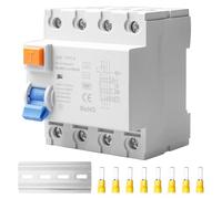 Fi Type B, Fi Circuit Breaker 4P Type B 40A 30mA, Fi Switch Protection Class 4-Pin RCD, Residual Current Circuit Breaker DIN Rail for Electrical Safety and Current Transformer Applications