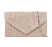 fi9® Plain Suede Pleated Wedding Ladies Party Prom Evening Clutch Hand Bag Purse (Nude)