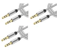 Fia Direct 1Mx3 - Aux Cable 3.5mm Nylon Braided Aux Lead for Car, Headphone, iPhone, iPad, iPod, MP3 Player, Smartphone, Echo Dot, Tablet, Home Stereos, Laptop and More (Silver, 1 Meter (Pack Of 3))