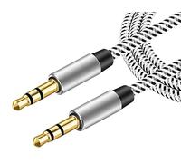 Fia Direct 2M/6.6ft - Aux Cable 3.5mm Nylon Braided Aux Lead for Car, Headphone, iPhone, iPad, iPod, MP3 Player, Smartphone, Echo Dot, Tablet, Home Stereos, Laptop and More (Silver, 2 Meter)