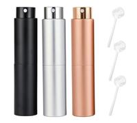 Fia Direct 8 Ml Twist Up Rotary Perfume Atomiser Aftershave Travel Refillable Bottle Portable Handbag Spray (Black/Silver/Rose Gold (3 Pack), 8 ml)