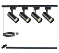 Fiabtool Black J&L Track Lighting Kit, 4 Track Lights 6000K 25W 2700lm Energy Saving Super-Bright Dimmable Spotlight with 1M Track Rail, Cool White Adjustable Angle Light Heads