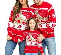 Fiacafyo Christmas Family Matching Sweater Ugly Funny Xmas Jumper Reindeer Snowflakes Knitted Long Sleeve Sweater Holiday Pullover (Kids, 11-12 Years, Style C)