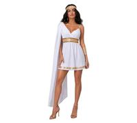 Fiacafyo Gr oddess Costume Side Long Drape Dress Arm Cuff And Headband 3 Pcs Set (A-White, S)