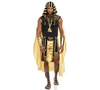 Fiacafyo Men's Deluxe Egyptian Carnival Costume Set Halloween Pharaoh Fancy Dress Outfits Golden Ancient King Pharaoh Cosplay (A-Black, XL)