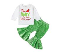 Fiacafyo Toddler Kids Christmas Clothes Baby Boy Girl Green Monster Clothes Furry Long Sleeve Top Pants Cosplay Xmas Outfit (X-Green, 3-4 Years)