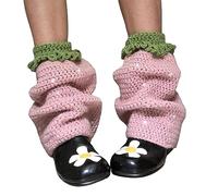 Fiacafyo Women Girls Y2K Long Leg Warmers Lolita Preppy Style Ribbed Knit Leg Warmers Kawaii Crochet Legwarmers 80s Accessories (F-Pink, One Size)