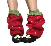 Fiacafyo Women Girls Y2K Long Leg Warmers Lolita Preppy Style Ribbed Knit Leg Warmers Kawaii Crochet Legwarmers 80s Accessories (F-Red, One Size)