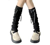 Fiacafyo Women Girls Y2K Long Leg Warmers Lolita Preppy Style Ribbed Knit Leg Warmers Kawaii Crochet Legwarmers 80s Accessories (I-Black, One Size)