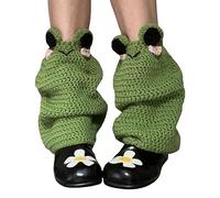 Fiacafyo Women Girls Y2K Long Leg Warmers Lolita Preppy Style Ribbed Knit Leg Warmers Kawaii Crochet Legwarmers 80s Accessories (F-Green, One Size)