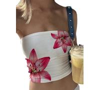 Fiacafyo Women Going Out Tube Top Y2K Strapless Sleeveless Bandeau Crop Tank Top Off Shoulder Backless Slim Fit Streetwear (F-Red, M)