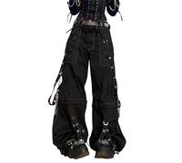 Fiacafyo Women Vintage Baggy Jeans Grunge Gothic Tripp Pants Punk Goth Wide Leg Denim Pants Y2k Loose Casual Jeans Streetwear