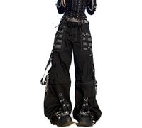 Fiacafyo Women Vintage Baggy Jeans Grunge Gothic Tripp Pants Punk Goth Wide Leg Denim Pants Y2k Loose Casual Jeans Streetwear