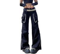 Fiacafyo Women Vintage Baggy Jeans Grunge Gothic Tripp Pants Punk Goth Wide Leg Denim Pants Y2k Loose Casual Jeans Streetwear
