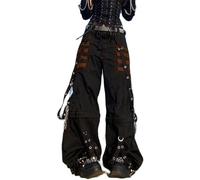 Fiacafyo Women Vintage Baggy Jeans Grunge Gothic Tripp Pants Punk Goth Wide Leg Denim Pants Y2k Loose Casual Jeans Streetwear