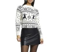 Fiacafyo Women's Christmas Snowflake Patterns Pullover Long Sleeve Reindeer Xmas Printed Knitted Sweater Round Neck Warm Crochet Pullover (B-Black, S)