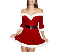 Fiacafyo Women's Mrs Santa Claus Costume Adult Christmas Velvet Hooded Tutu Dress Cosplay Outfit Fancy Dress for Xmas (C-Red, S)