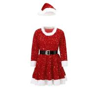 Fiacafyo Women's Mrs Santa Claus Costume Adult Christmas Velvet Hooded Tutu Dress Cosplay Outfit Fancy Dress for Xmas (F-Red, M)