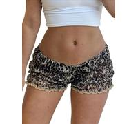Fiacafyo Y2K Ruffle Bloomer Shorts for Women Cute Low Rise Leopard Boxer Shorts Coquette Micro Pajama Bottoms (A-Coffee, L)