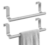 Fiacvrs 2Pcs Over Door Towel Rail, Heavy Duty Stainless Steel Hanging Tea Towel Holder with Non-Scratch Pad for Cupboard Cabinet Kitchen Bathroom, No Drilling, 23.5cm