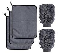 Fiacvrs 5 Pcs Microfibre Car Washing Kit with 3x Cleaning Cloth & 2x Car Wash Mitts, Dual-Sided Ultra Soft Drying Towels and Gloves for Auto Care, Washing, Polishing & Waxing(Grey)