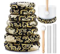 Fiada 10 Pcs Singing Bowl Cushion Set 7 Silk Cloth O Ring with 3 Crystal Singing Bowl Mallet Include Solid and Hollow Stick Wood Handle Rubber Mallet for 6-12" Tibetan Sound Meditation (Black Gold)