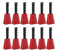Fiada 12 Pcs Cow Bell 8 Inch Noise Makers for Sporting Events Loud Hand Bell Musical Cheering Cowbell with Handle for Football Classroom Graduation School Events (Red)