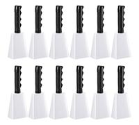 Fiada 12 Pcs Cow Bell 8 Inch Noise Makers for Sporting Events Loud Hand Bell Musical Cheering Cowbell with Handle for Football Classroom Graduation School Events (White)