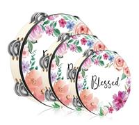 Fiada 3 Pcs Flower Tambourines for Adults Church Christian Dance Tambourine Blessed Flower Double Row Jingle Bible Hand Bell Clap Drum for Church Pray Party Percussion Musical Instrument