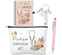 Fiada 4 Pcs Nurse Appreciation Gifts Bulk for Women Inspirational Thank You Gift Mini Portable Notebook Ballpoint Pens Cosmetic Bag Nurses Keychain for Doctor Medical Student Christmas Birthday